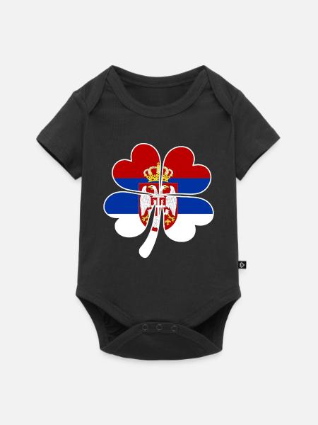 Serbien Flagge Vierblättriges Kleeblatt - Baby Premium Kurzarmbody - Schwarz