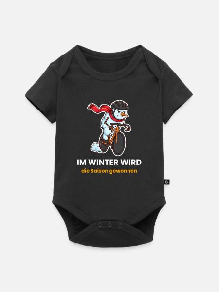 Schneemann-Radfahrer im Winter - Baby Premium Kurzarmbody - Schwarz