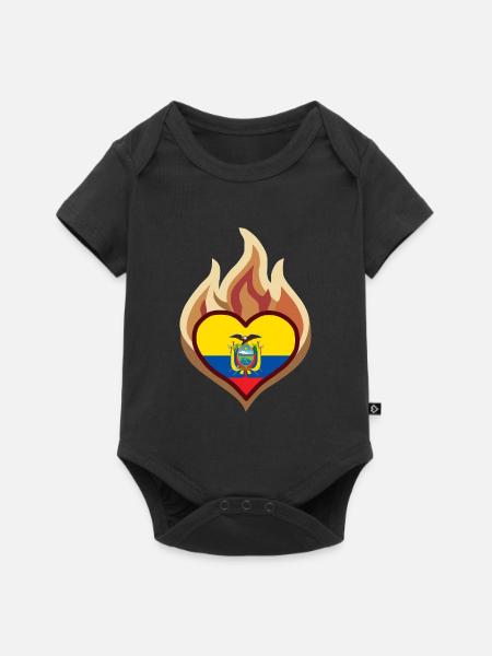 Ecuador Flag Heart on Fire - Baby Premium Kurzarmbody - Schwarz