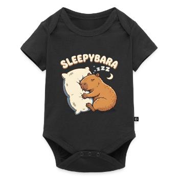 Sleepybara Capybara Umarmt Kissen Schlafmütze - Baby Premium Kurzarmbody - Schwarz - Vorne