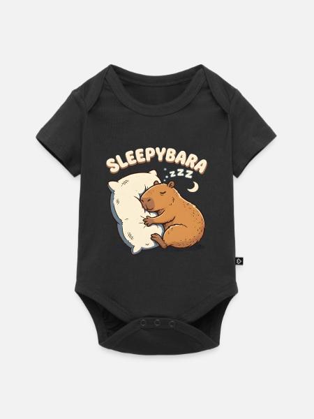 Sleepybara Capybara Umarmt Kissen Schlafmütze - Baby Premium Kurzarmbody - Schwarz