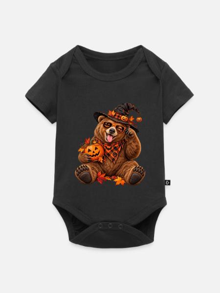 Herbst-Halloween-Bär mit Kürbissen - Baby Premium Kurzarmbody - Schwarz