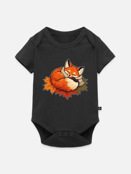 Schlafender Fuchs im Schal - Baby Premium Kurzarmbody - Schwarz
