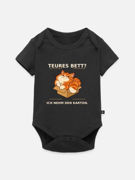 Kartonliebe Katze – Teures Bett - Baby Premium Kurzarmbody - Schwarz