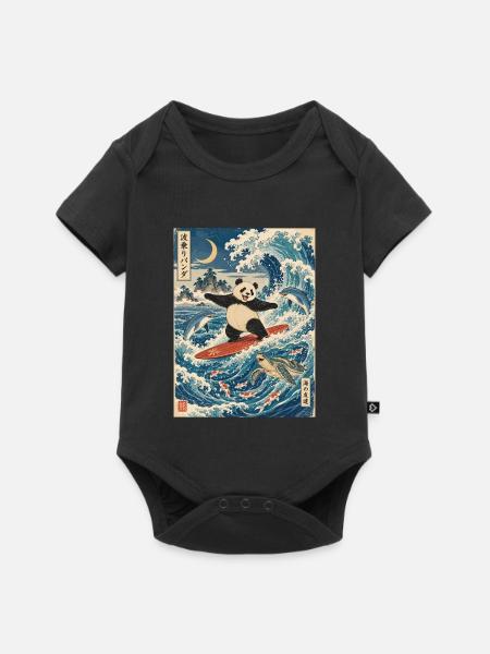 Panda, Surfen, Japanisch, Surfer, Pandabär - Baby Premium Kurzarmbody - Schwarz