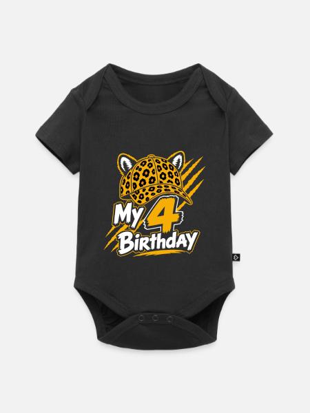 My 4 Birthday Leopard Party - Baby Premium Kurzarmbody - Schwarz