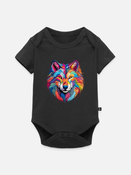 Bunter Wolf – farbiges Tiermotiv - Baby Premium Kurzarmbody - Schwarz