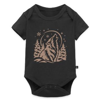 Wolf im Wald unter dem Mond - Baby Premium Kurzarmbody - Schwarz - Vorne