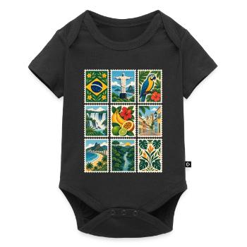 Brasilien Briefmarken - Baby Premium Kurzarmbody - Schwarz - Vorne