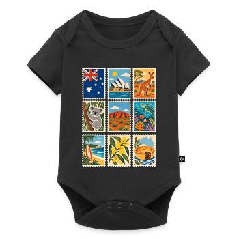 Australien Briefmarken - Baby Premium Kurzarmbody - Schwarz - Vorne