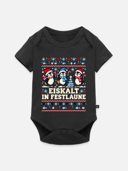 Pinguine - Eiskalt in Festlaune - Baby Premium Kurzarmbody - Schwarz