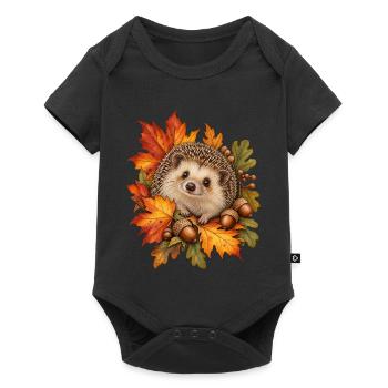 Igel im Herbstlaub Naturgarten - Baby Premium Kurzarmbody - Schwarz - Vorne