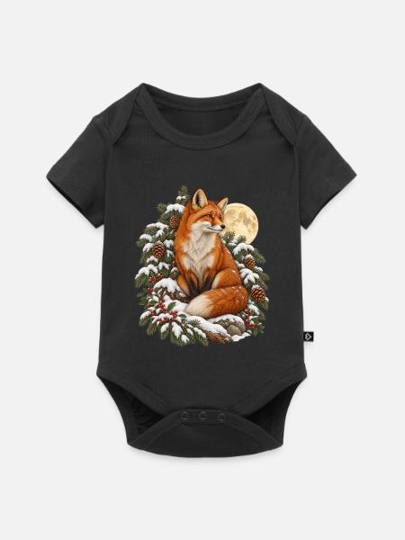Fuchs im Winterwald mit Mondlicht - Baby Premium Kurzarmbody - Schwarz