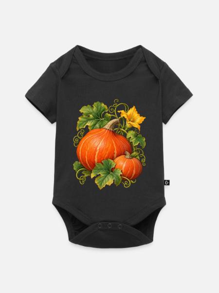 Hokkaido Kürbisernte im Herbstgarten - Baby Premium Kurzarmbody - Schwarz