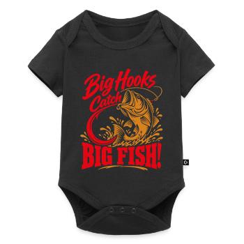 Big Hooks Catch Big Fish – Angler Spruch - Baby Premium Kurzarmbody - Schwarz - Vorne