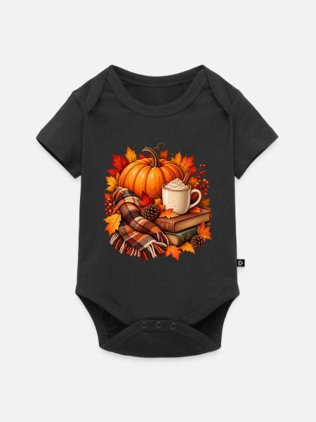 Herbstliche gemütliche Kürbis-Latte-Szene - Baby Premium Kurzarmbody - Schwarz