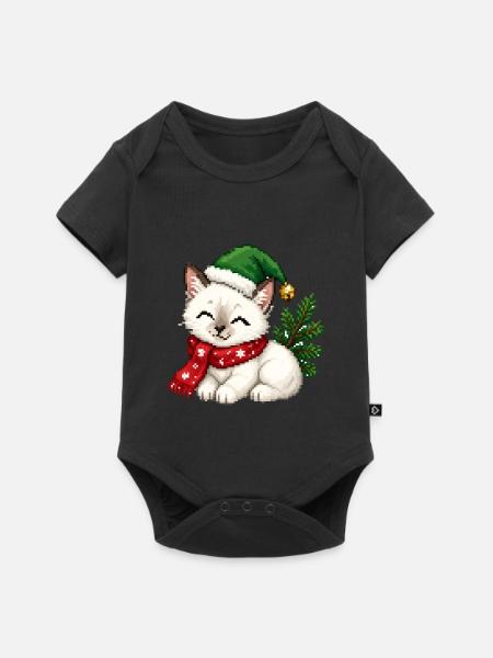 Weiße Katzen-Elfenhut-Weihnachten - Baby Premium Kurzarmbody - Schwarz