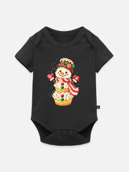 Weihnachtlicher Cupcake-Schneemann - Baby Premium Kurzarmbody - Schwarz