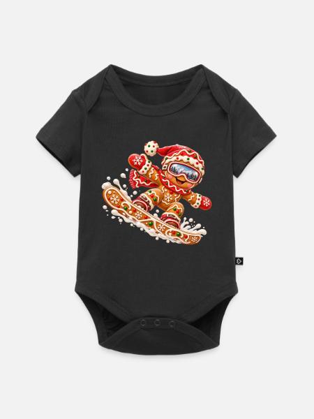 Lebkuchen-Snowboarder zu Weihnachten - Baby Premium Kurzarmbody - Schwarz