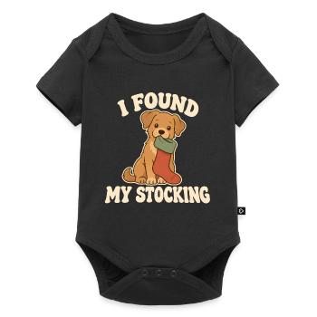 Fröhlicher Hund mit Weihnachtsstrumpf - Baby Premium Kurzarmbody - Schwarz - Vorne