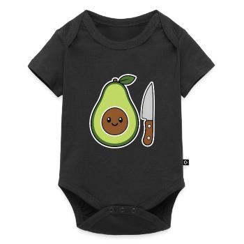 Avocado mit Lächeln & Messer Cartoon T-Shirt - Baby Premium Kurzarmbody - Schwarz - Vorne