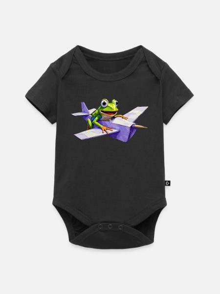 Crazy Frosch-Pilot auf Papierflieger - Baby Premium Kurzarmbody - Schwarz