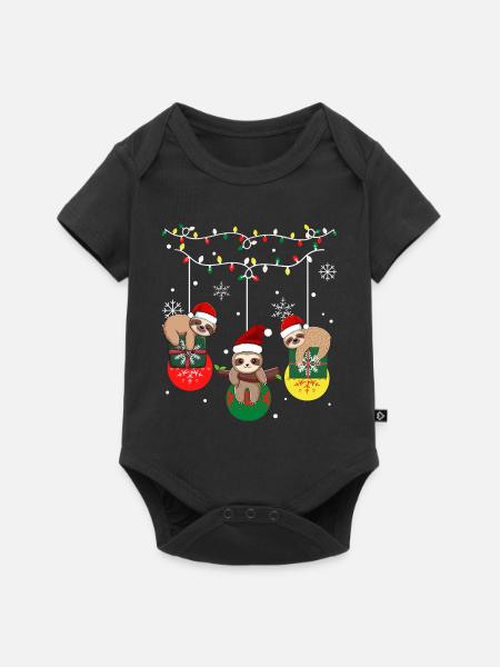 Faultier-Weihnachten - Baby Premium Kurzarmbody - Schwarz