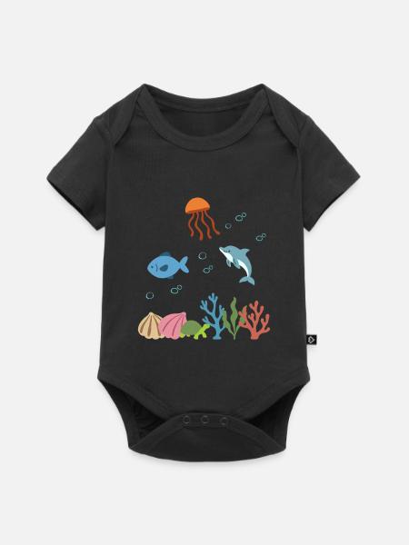 Qualle Unterwasser Kinder Fisch Delfin - Baby Premium Kurzarmbody - Schwarz