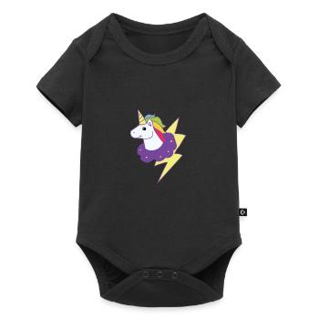 Licorne colorée arc-en-ciel flash idée de cadeau - Body à manches courtes Premium Bébé - noir - Devant
