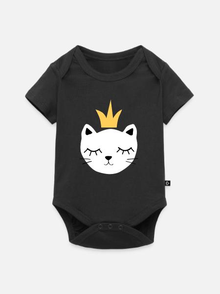 chat blanc avec couronne - Body à manches courtes Premium Bébé - noir