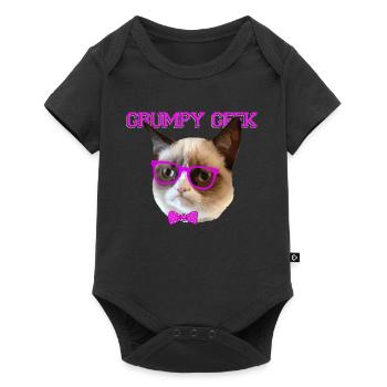Cute Grumpy Geek Cat Gift - Baby Premium short-sleeve bodysuit - black - Front