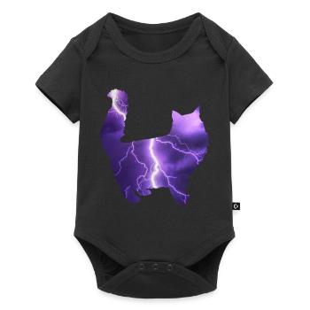 Chat chat flash lune étoiles cadeau - Body à manches courtes Premium Bébé - noir - Devant