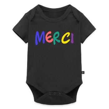 MERCI. THANKS. THANK YOU. ANNIVERSAIRE. NAISSANCE. - Body à manches courtes Premium Bébé - noir - Devant