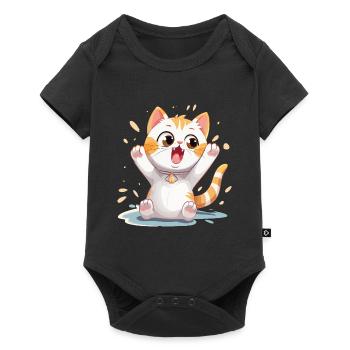 Katze Lacht Freut Sich Glücklich Kätzchen Cartoon - Baby Premium Kurzarmbody - Schwarz - Vorne