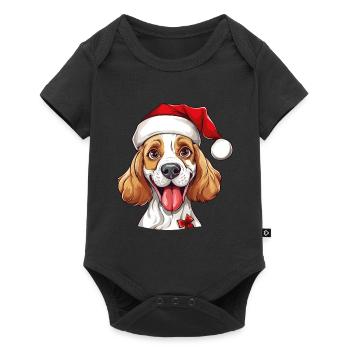 Chien Noël Père Noël Chien Père Noël Chapeau - Body à manches courtes Premium Bébé - noir - Devant