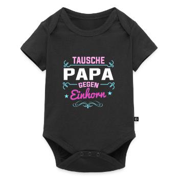 Tausche Papa gegen Einhorn - Baby Premium Kurzarmbody - Schwarz - Vorne