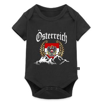 Österreich Berge Fahne Flagge mit Wappen Adler - Baby Premium Kurzarmbody - Schwarz - Vorne