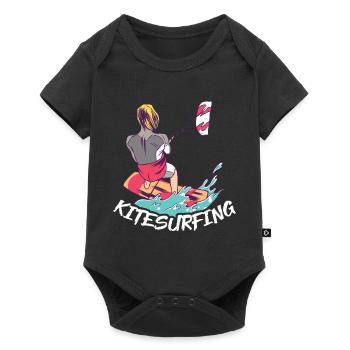 Kitesurfen Kiteboarding Kite Kiten - Baby Premium Kurzarmbody - Schwarz - Vorne