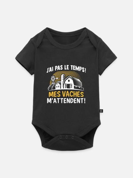 j'ai pas le temps mes vaches m'attendent - Body à manches courtes Premium Bébé - noir