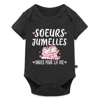 Sœurs Jumelles Licorne Famille Humour Amour - Body à manches courtes Premium Bébé - noir - Devant