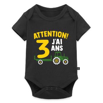 Attention j'ai 3 ans enfant cadeau 3 ans tracteur - Body à manches courtes Premium Bébé - noir - Devant
