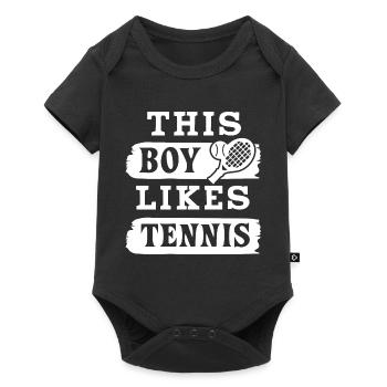 Boy Likes Tennis Ironic Saying Ball Sports Hobby - Baby Premium short-sleeve bodysuit - black - Front
