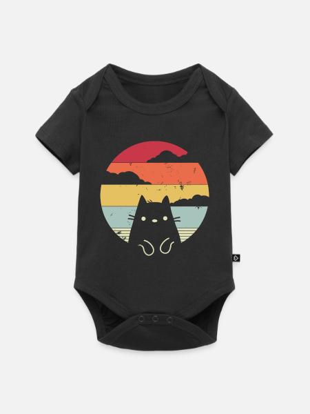 Lustige Katze im Retro-Stil - Baby Premium Kurzarmbody - Schwarz