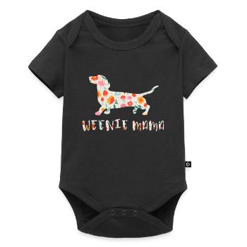Weenie Mama Dackel blumig - Baby Premium Kurzarmbody - Schwarz - Vorne