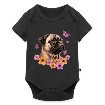 Mops mit Schmetterlingen - Baby Premium Kurzarmbody - Schwarz - Vorne