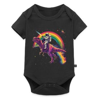 Astronaut reitet T-Rex Dinosaurier - Baby Premium Kurzarmbody - Schwarz - Vorne