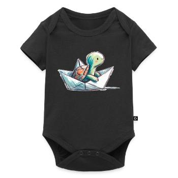 Turtle in paper boat - Baby Premium short-sleeve bodysuit - black - Front