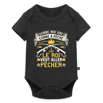 donne moi une canne à pêche Le roi veut pêcher - Body à manches courtes Premium Bébé - noir - Devant