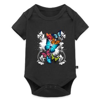 Butterfly Flowers Ornament Splash Art - Baby Premium short-sleeve bodysuit - black - Front