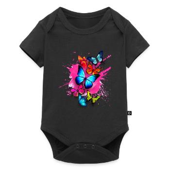 Schmetterling Butterfly Splash Bunt Farben Pink - Baby Premium Kurzarmbody - Schwarz - Vorne